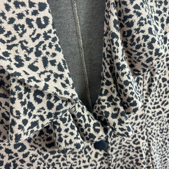 Fever Y2K Leopard Print Long Line Cardigan Duster Ruffled Collar Pockets Size XL - Picture 5 of 8